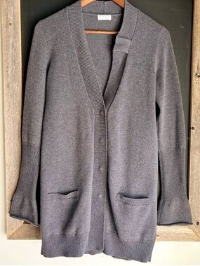 Authentic Brunello Cucinelli Dark Grey 100% Cashmere Button-Front Cardigan - L